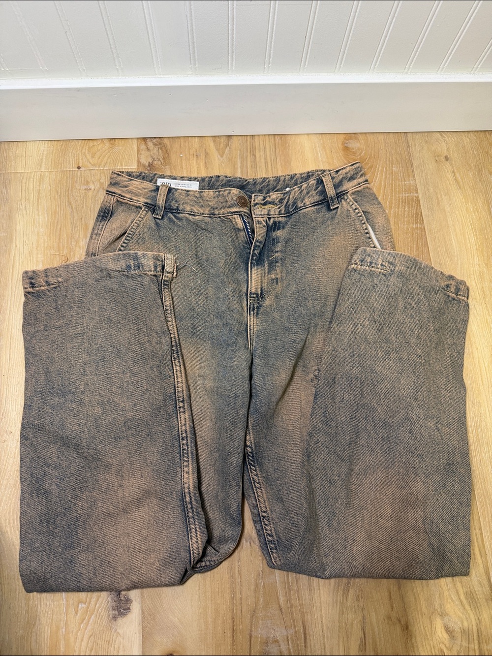 Zara Men's Faded Brown Washed Jeans